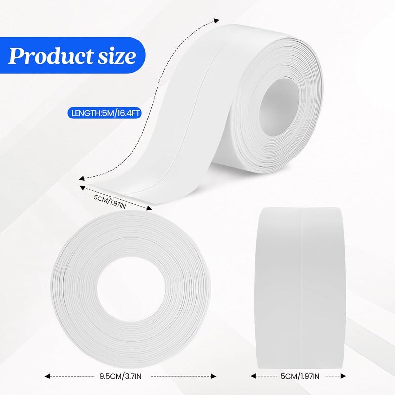 ABSOFINE Caulk Tape Waterproof Self Adhesive 1.97" x16.4Ft, 2 Rolls White Toilet Caulk Sealant Tape, Shower Seal Strip for Kitchen, Countertop, Bathroom, Sink, Bathtub Toilet Edge Protector - Image 2